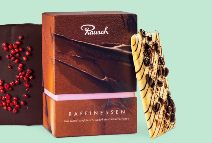 Für die neuen Pralinen- und Schokoladenkreationen der Marke Rausch konzipiert Realgestalt Verpackungen und Namen, die Großes verheißen: Majestäten, Signaturen, Raffinessen.