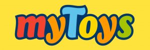 Logo von MyToys gegen einen gelben Hintergrund. Brand Design von Realgestalt
